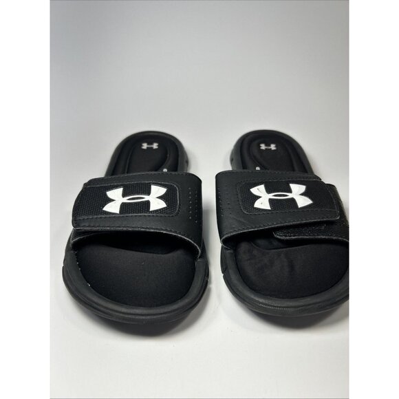 Under Armour 4D Foam Slide Sandals Black Youth Boys Size 4Y Adjustable Hook Loop - Picture 2 of 7